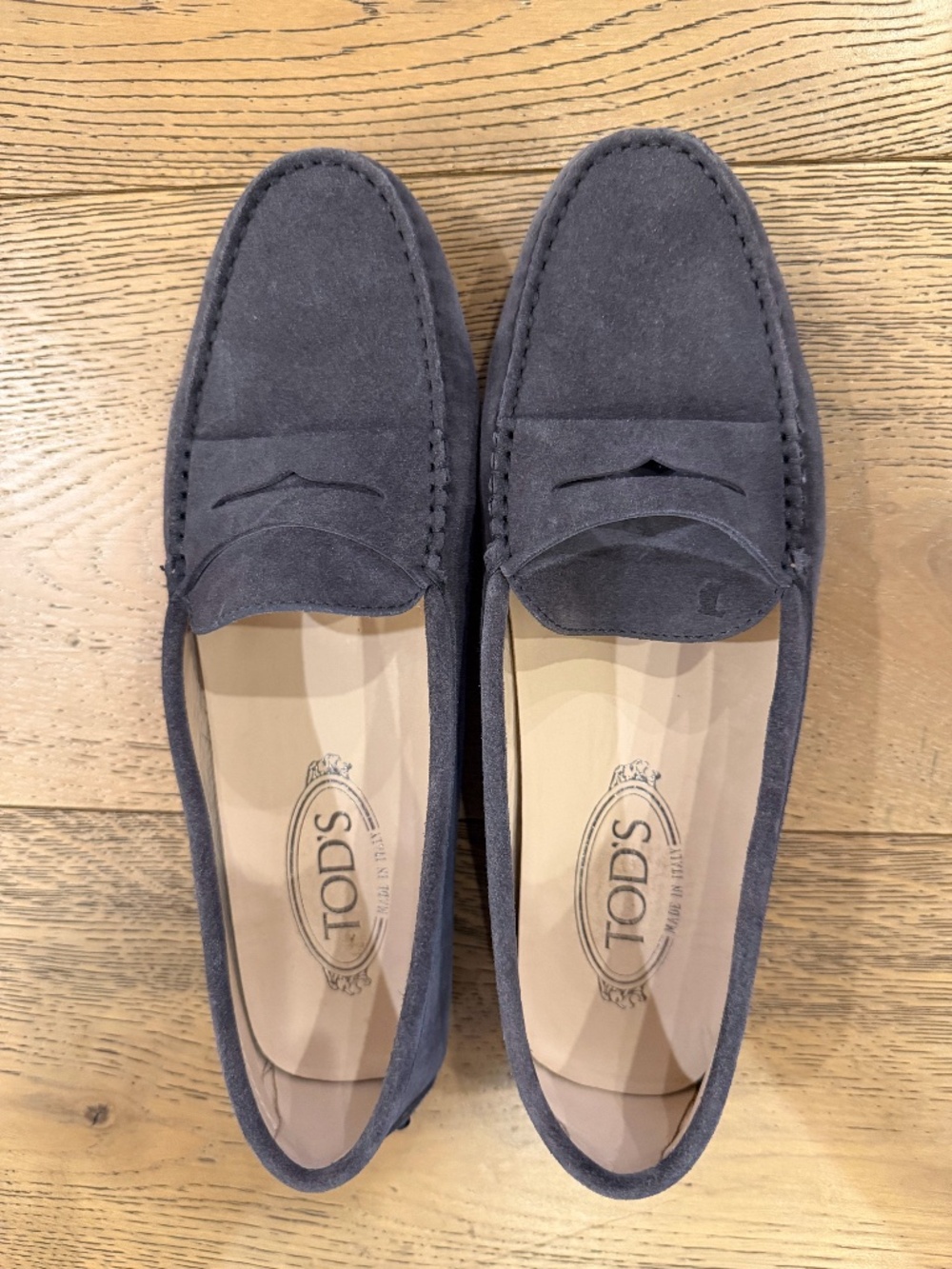 TOD'S GOMMINO SUEDE LOAFERS; DARK GREY 9.5